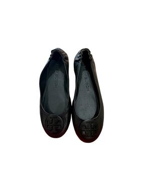 Tory Burch Minnie Travel Ballet Flats Black Leather Size 7 1/2